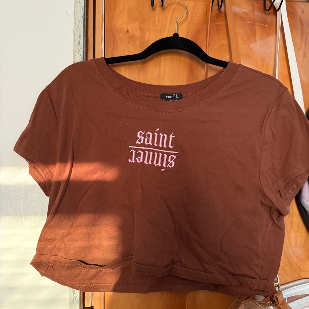 Rue21 Brown 'saint sinner' Crop Top